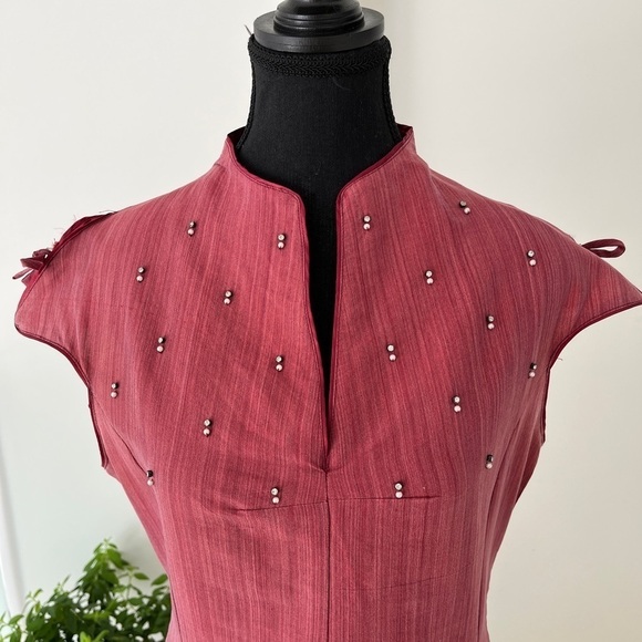 MAGGIE WALT Sleeveless Dress Side Slits Pearls Rhinestones Form Fitting - Picture 3 of 17